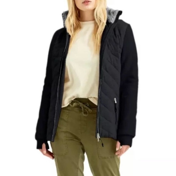 Boundless North Faux Shearling Hooded Storm Jacket Heather Charcoal NWT